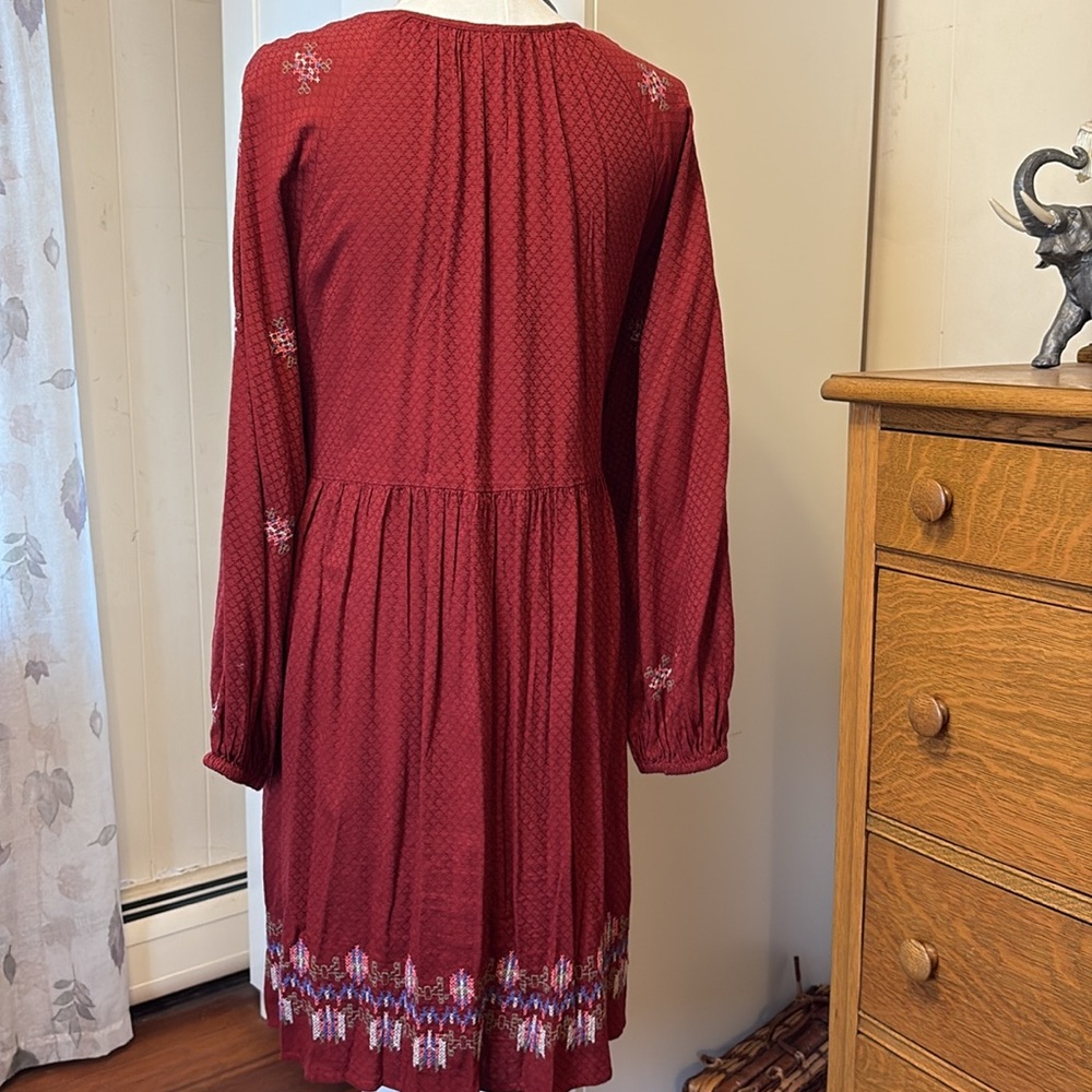 Knox Rose Red and White Embroidered Dress with Bishop Sleeves Size 1X - Picture 5 of 7